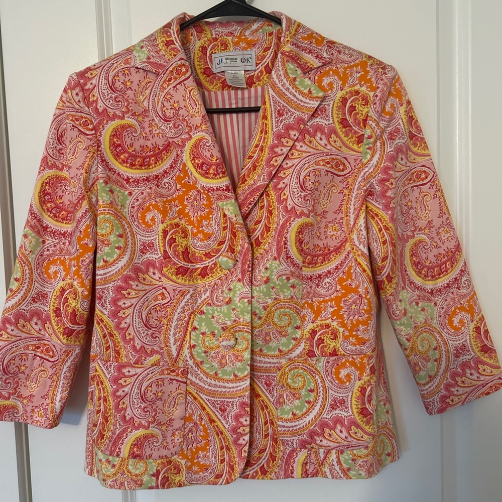 J.O.K Women’s Paisley Blazer Jacket Pink Orange Green Preppy Spring Size 4